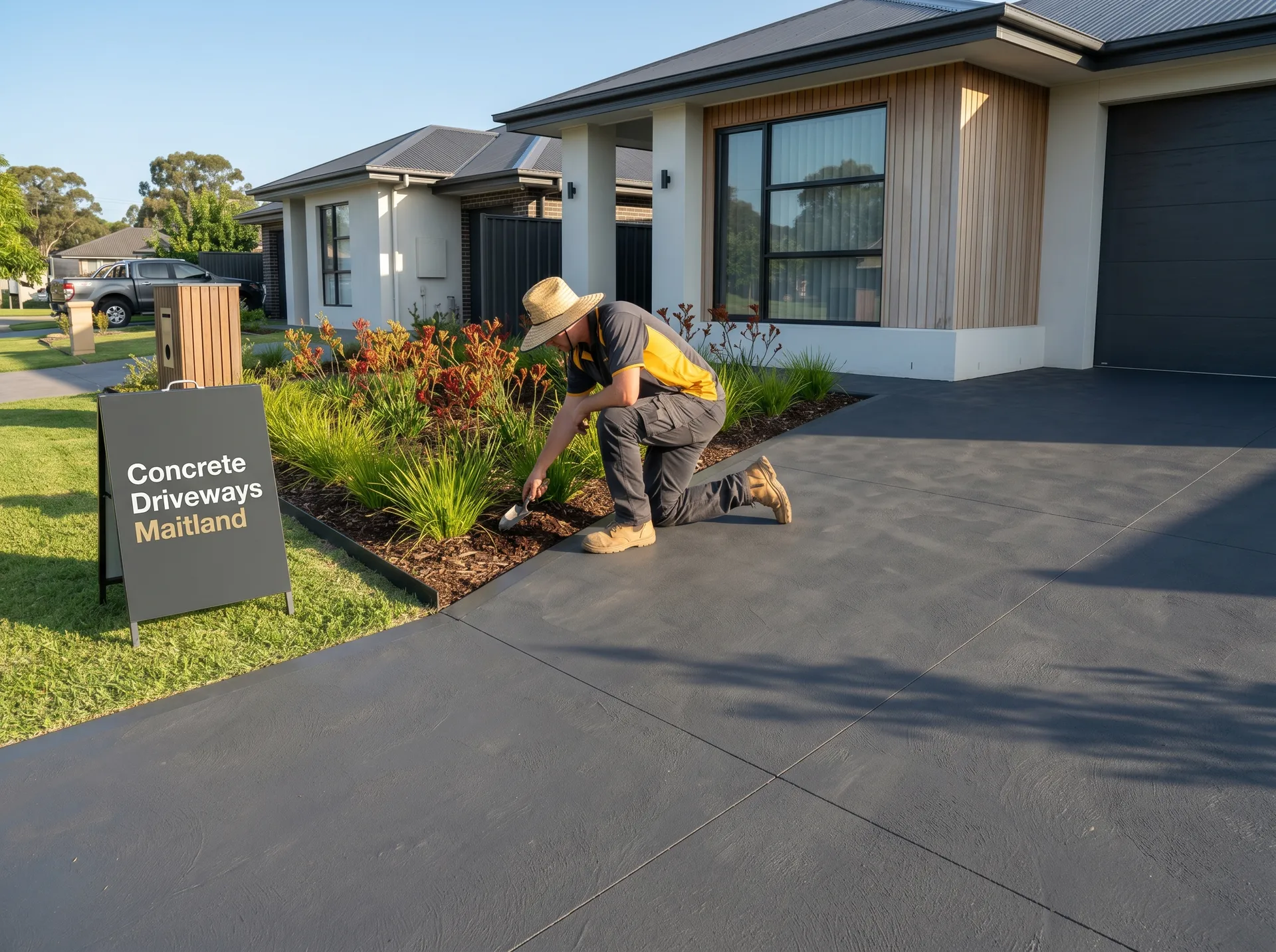 Coloured concrete driveway