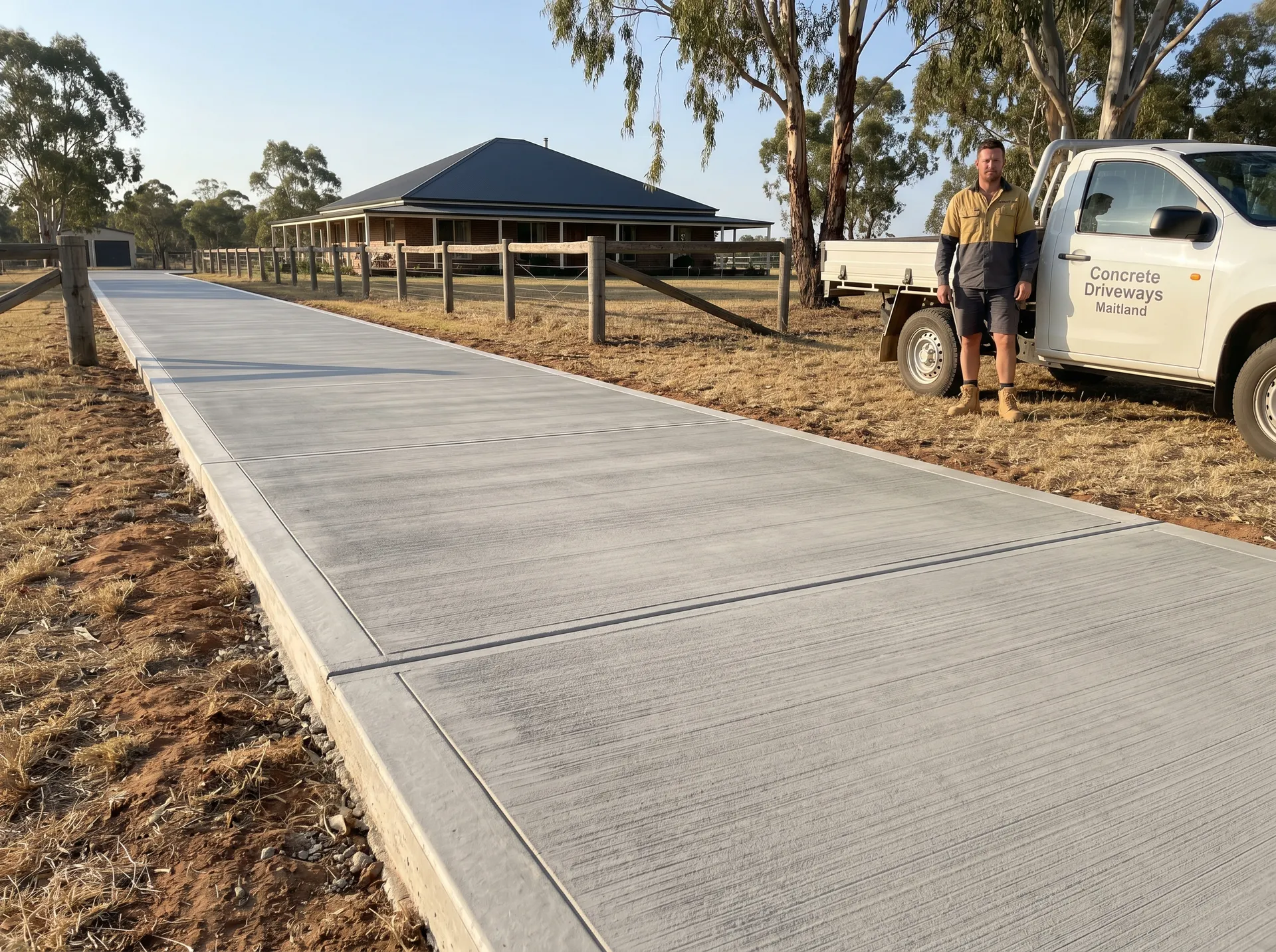 Plain concrete driveway with broom finish