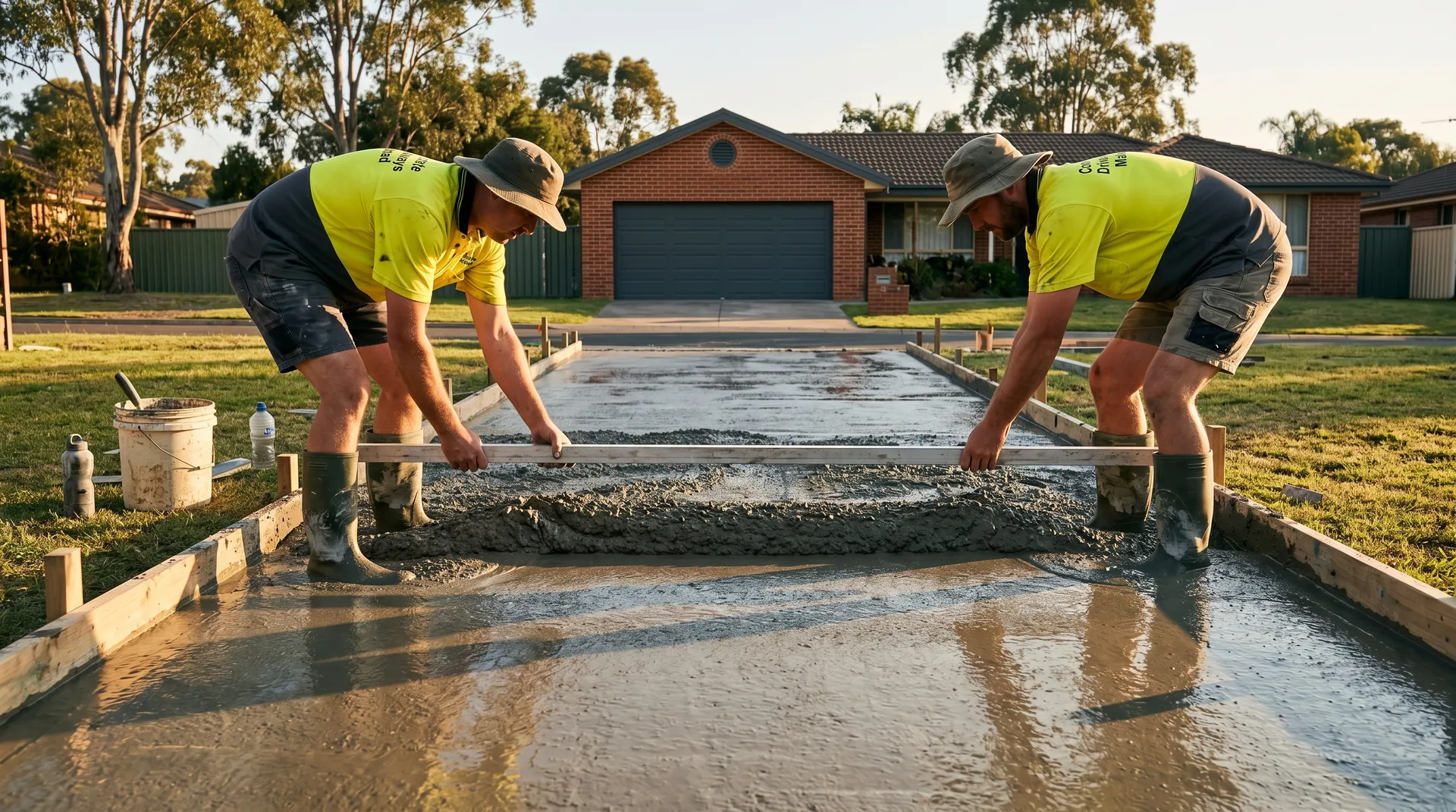 Concreter finishing a concrete slab